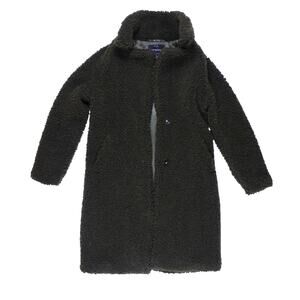 Lucky Brand women's Teddy coat Olive green brown long fuzzy shearling fall sz XS